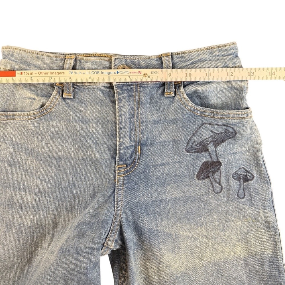 Abercrombie & Fitch Wide Leg Jeans Light Wash Mushroom Poppy Embroidered Womens - Picture 6 of 7